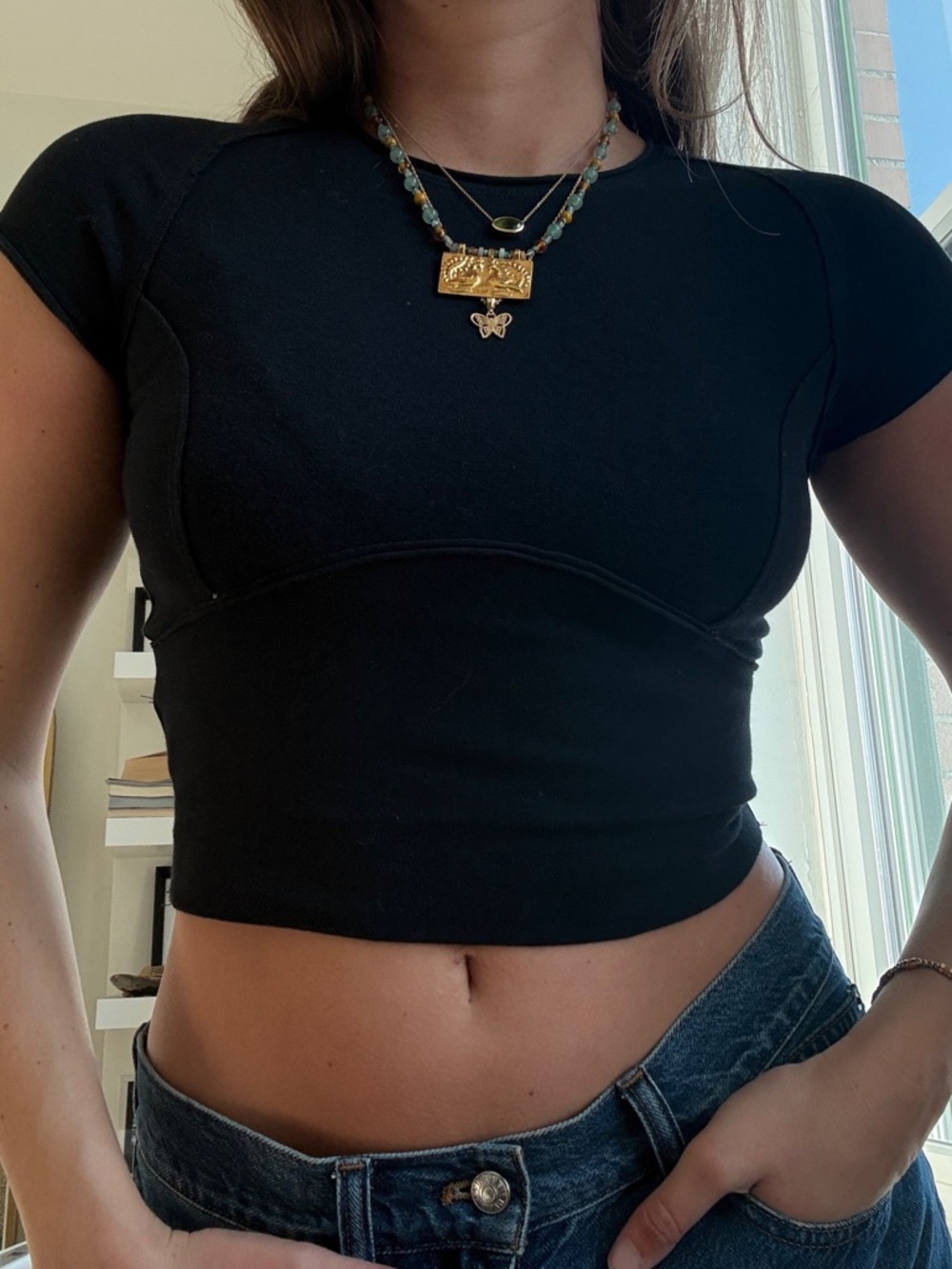 Black Women's Short Sleeve Crop Top